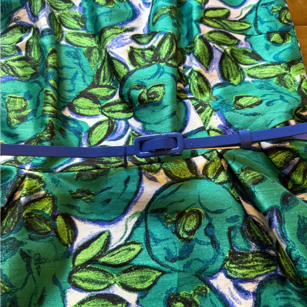 Liz Claiborne Green & Blue Floral Jacquard Fit & Flare Dress | Size 12 - Picture 8 of 12